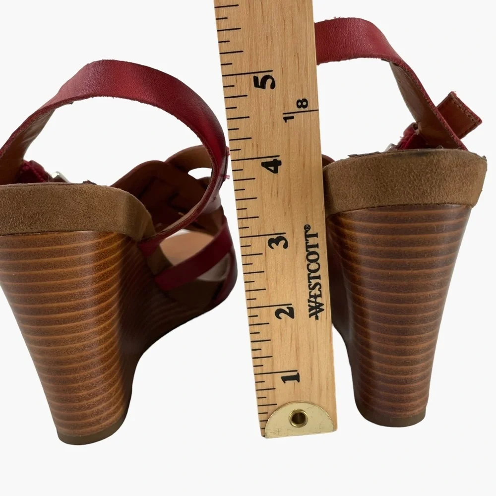 Franco Sarto‎ Hanako Leather Red Maroon Wood Wedges